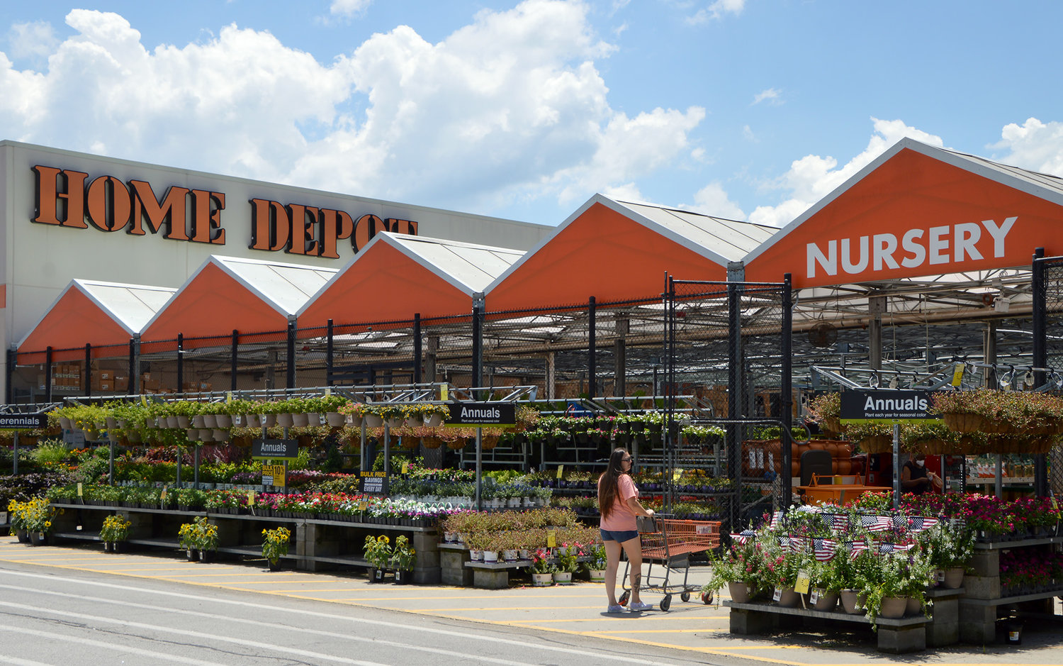 A shopper looks at plants at a Home Depot store in Hiram, Ga., July 15, 2022. (Christian Index/Henry Durand)