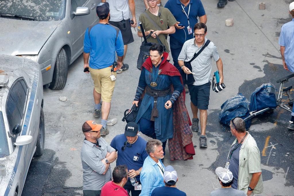 Benedict Cumberbatch works during the filming of "Avengers: Infinity War, June 28, 2017, in Atlanta. (AP Photo/Mike Stewart, File)