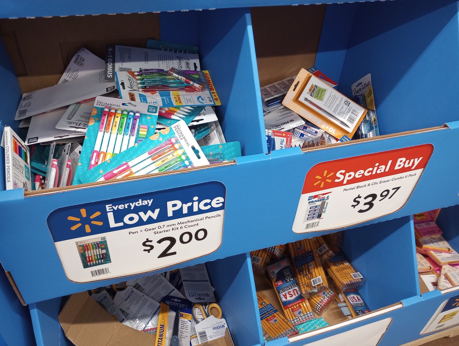 Bins of school supplies are displayed at a Walmart store in Dallas, Ga., July 30, 2022. (ChristianIndex/Henry Durand)