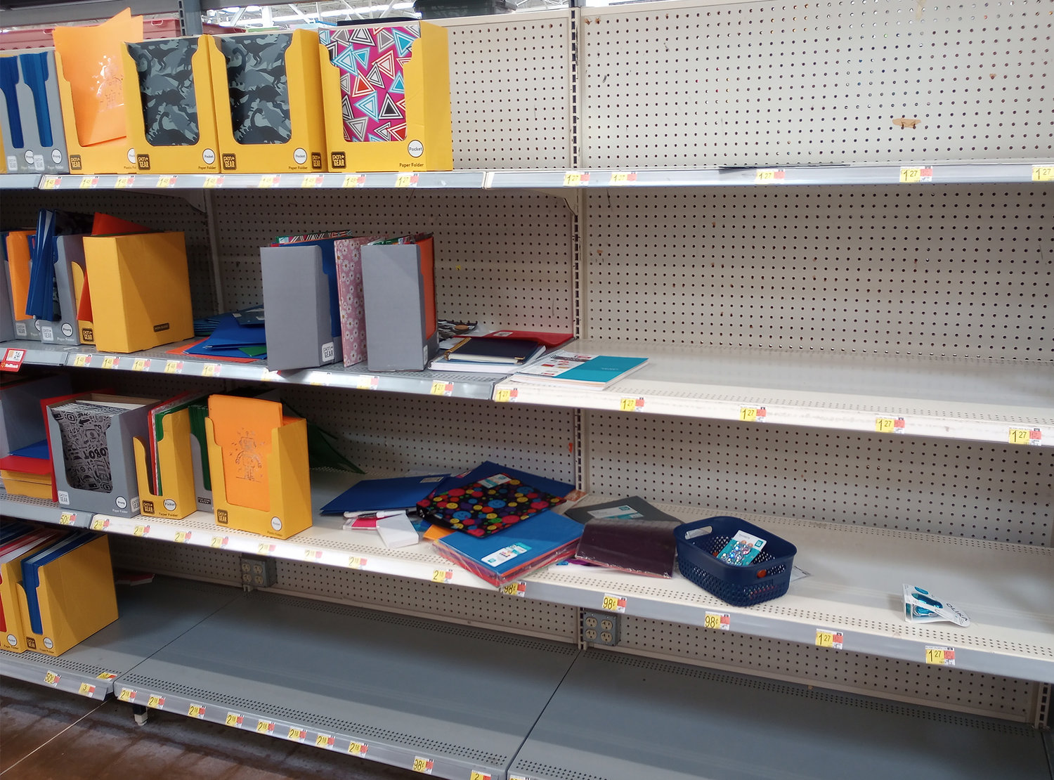 Shelves of school supplies are largely depleted at a Walmart store in Dallas, Ga., August 1, 2022. (Christian Index/Henry Durand)