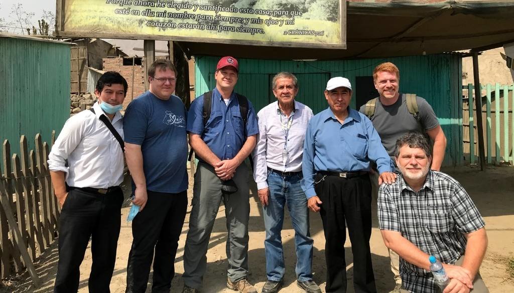 While on a 2021 Partnership Trip to the Lima Region of Peru, a team of church leaders from Northeast Georgia met with Peruvian Baptist pastors and an IMB Team Associate at a church plant in one of the Human Settlements in Jicamarca. Pictured from left are Pastor Johnny Cubas, Rick Howard (Summit BC, Loganville), Johnny Smith (IMB Team Associate), Pastor Luis Ubillus (Lima Baptist Association), Pastor Amador, Joe Fraser (Briarcliff BC, Watkinsville), Keith Ivey (GBMB). (Photo/Georgia Baptist Mission Board)