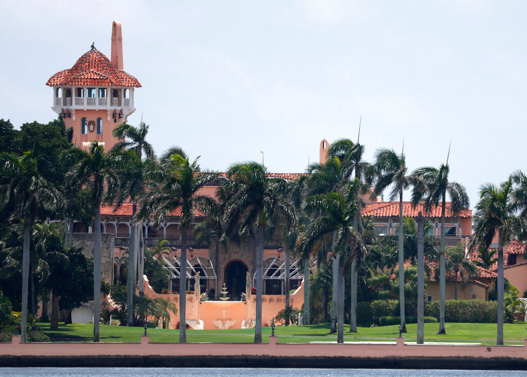 President Donald Trump's Mar-a-Lago estate is shown on July 10, 2019, in Palm Beach, Fla. Former President Donald Trump says the FBI is conducting a search of his Mar-a-Lago estate. Spokespeople for the FBI and the Justice Department did not return messages seeking comment Monday, Aug. 8, 2022. (AP Photo/Wilfredo Lee, File)