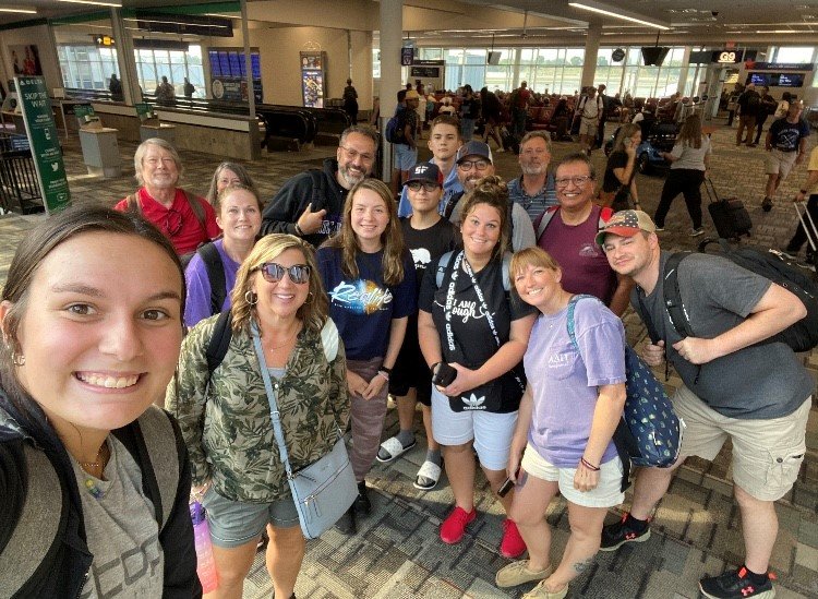 Delaney Gosart takes a selfie with members of a mission team from Jonesboro's First Baptist Church. They spent last week in Montana ministering on an American Indian reservation.