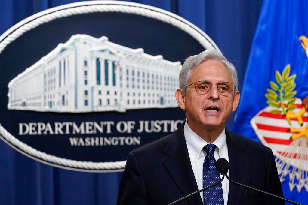 Attorney General Merrick Garland speaks at the U.S. Department of Justice on Thursday, Aug. 11, 2022, in Washington. Southern Baptist Convention leaders announced Friday that the Justice Department has begun a probe involving several SBC entities.  (AP Photo/Susan Walsh)