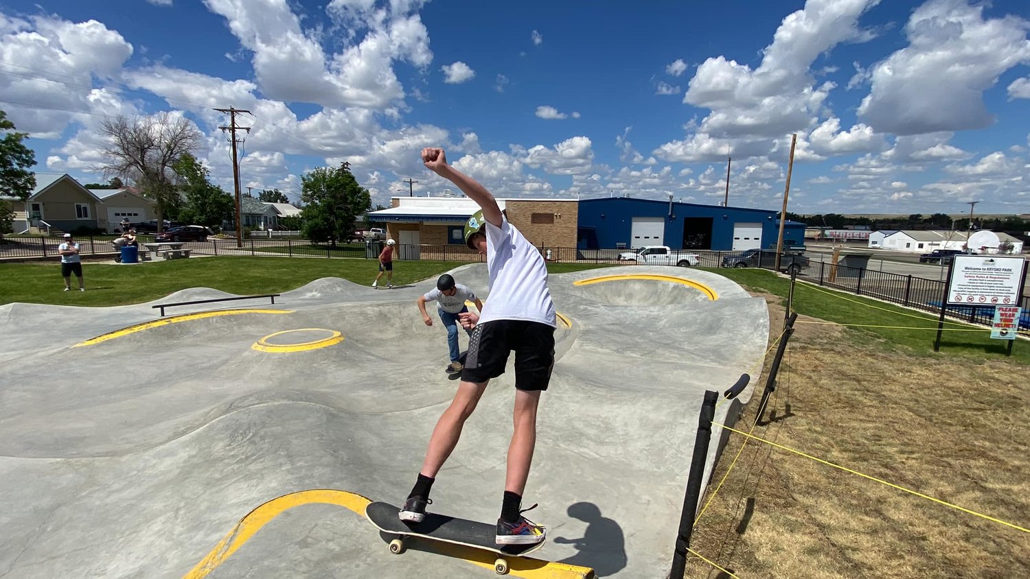 Shelby, Mont. teen Wyatt Doty, foreground, joined other skaters to take advantage of a clinic hosted by First Baptist Church. (Photo/First Baptist Shelby)