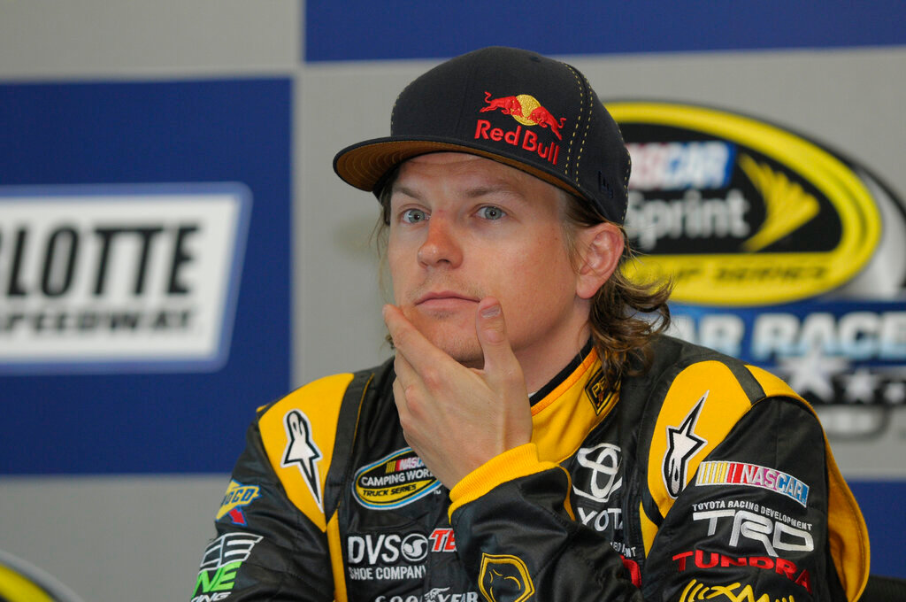 Finnish driver Kimi Raikkonen pauses during a news conference in Concord, N.C., May 20, 2011. (AP Photo/Mike McCarn, File)