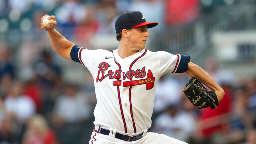 Atlanta Braves starting pitcher Kyle Wright throws against the Colorado Rockies in the first inning Wednesday, Aug. 31, 2022, in Atlanta. (AP Photo/Hakim Wright Sr.)