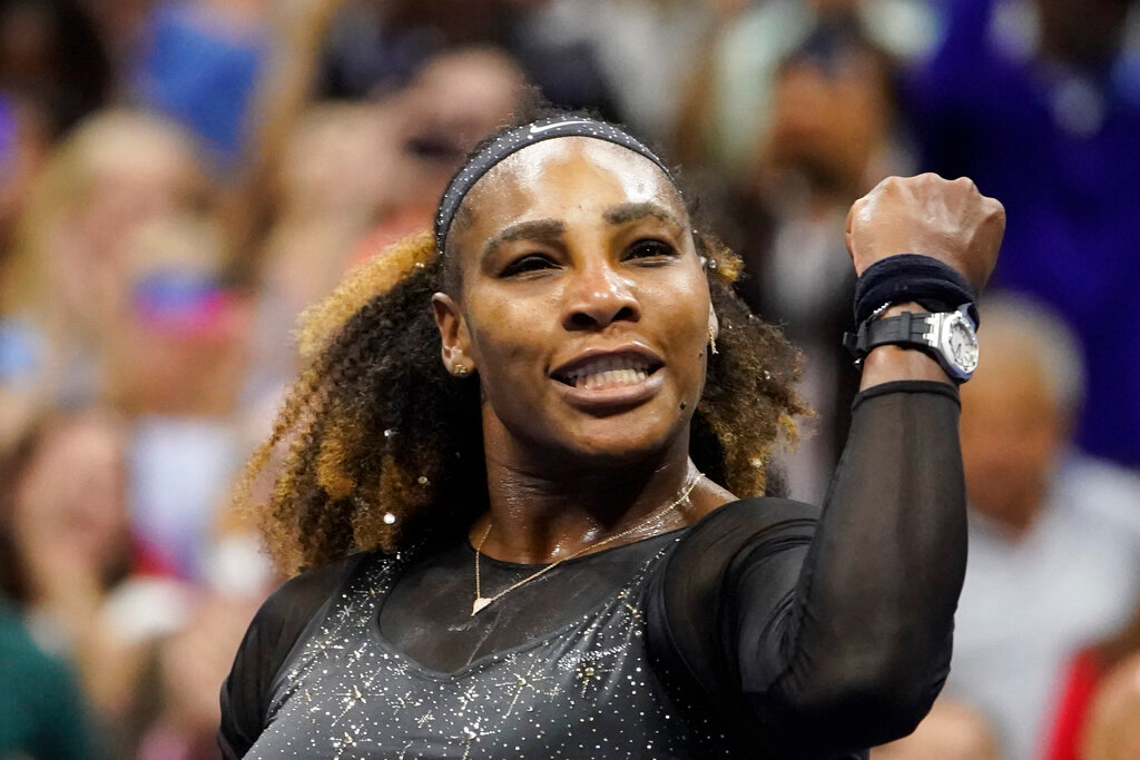 Serena Williams reacts after defeating Anett Kontaveit, of Estonia, during the second round of the U.S. Open, Wednesday, Aug. 31, 2022, in New York. (AP Photo/John Minchillo)