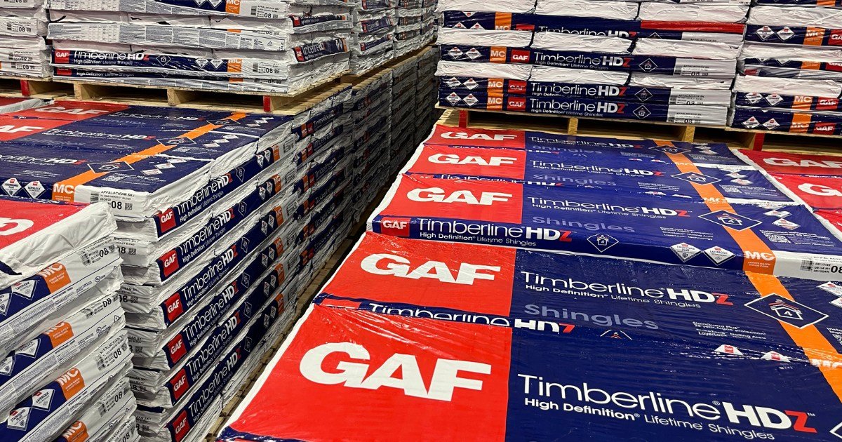 GAF roofing products are seen at the company's Michigan City distribution center on Sept. 2, 2022. (Photo/GAF)