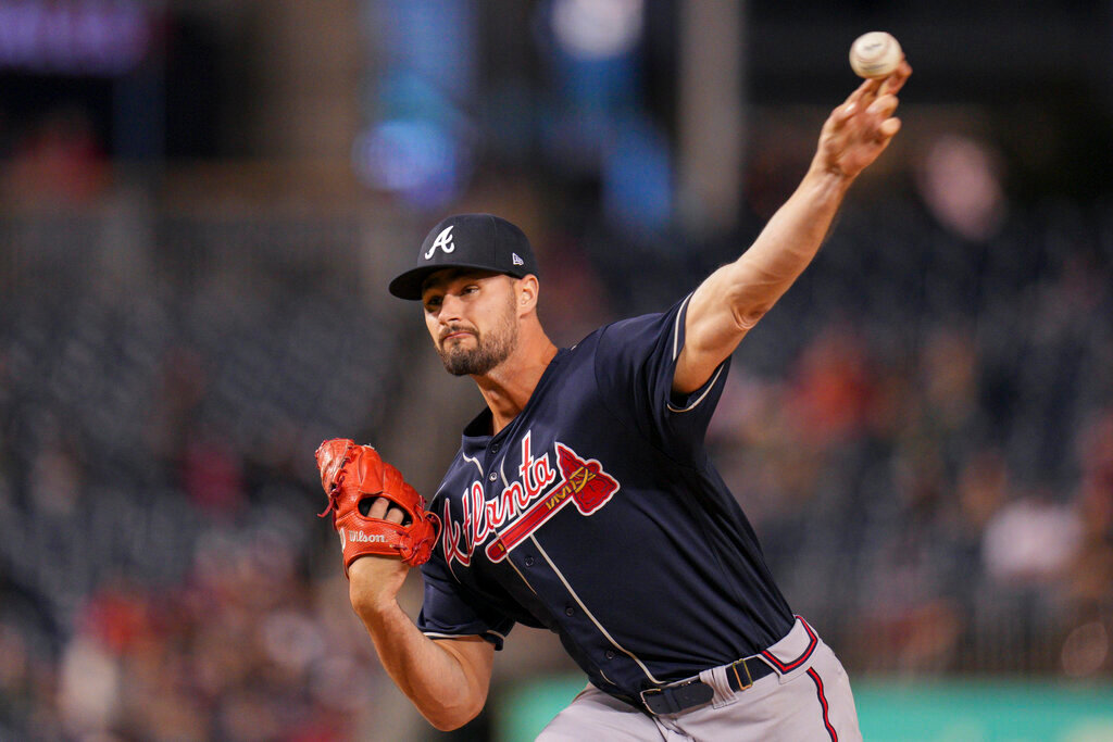 Atlanta Braves starting pitcher Kyle Muller throws to the Washington Nationals during the first inning Tuesday, Sept. 27, 2022, in Washington. (AP Photo/Jess Rapfogel)