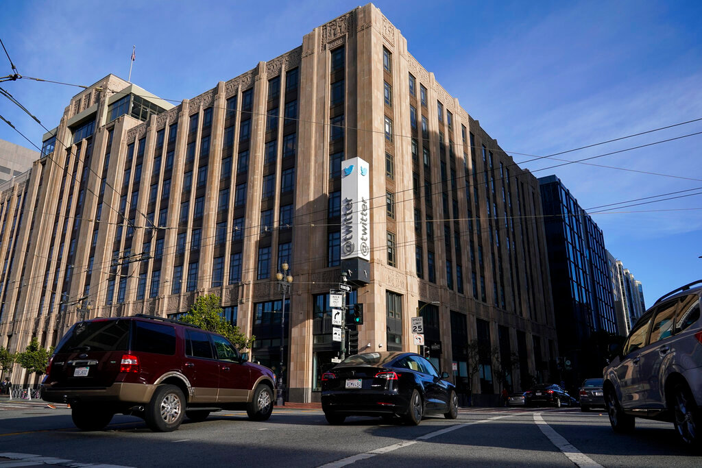 Twitter headquarters in San Francisco is pictured Wednesday, Oct. 26, 2022. (AP Photo/Godofredo A. Vásquez)