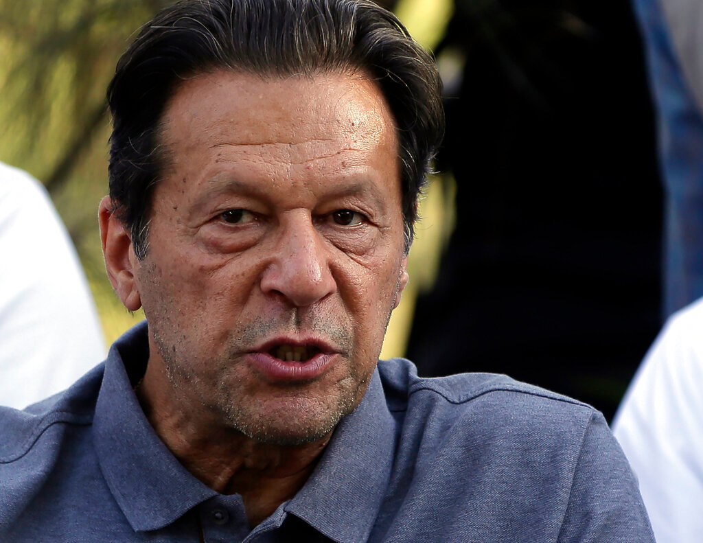 Former Pakistani Prime Minister Imran Khan speaks during a news conference in Islamabad on April 23, 2022. (AP Photo/Rahmat Gul, File)