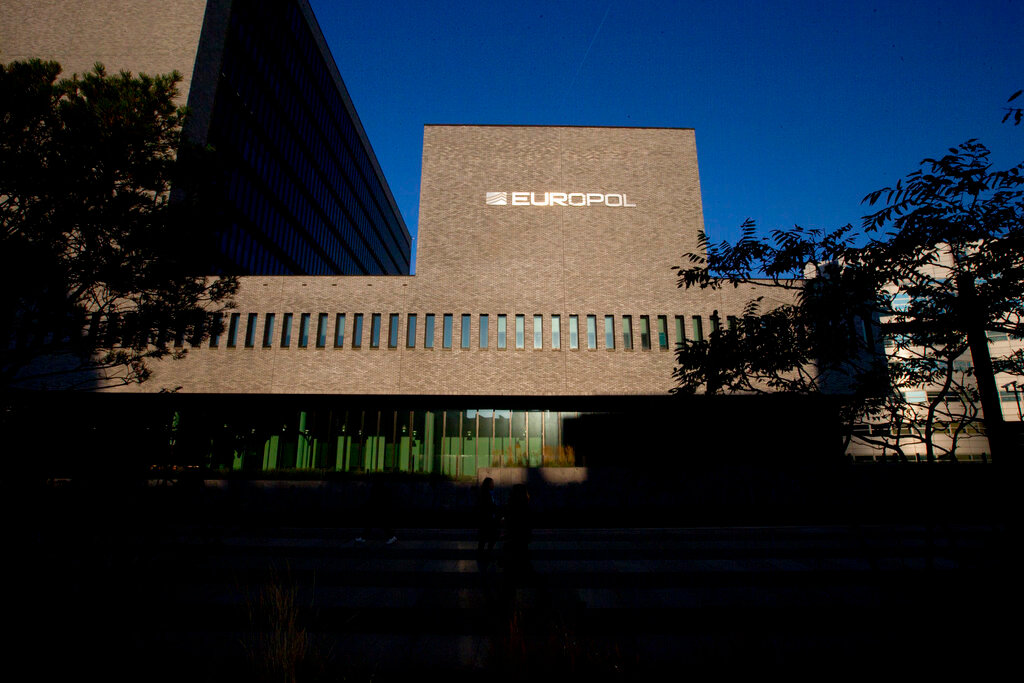 Europol headquarters in The Hague, Netherlands, Oct. 10, 2018. (AP Photo/Peter Dejong, File)