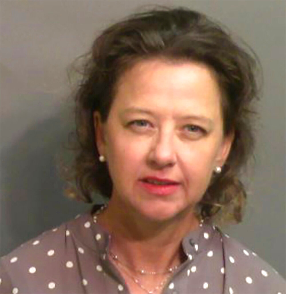 This booking photo provided by Glynn County, Ga., Sheriff's Office shows Jackie Johnson, the former district attorney for Georgia's Brunswick Judicial Circuit, after she turned herself in to the Glynn County jail in Brunswick, Ga, on Sept. 8, 2021. (Glynn County Sheriff's Office via AP, File)