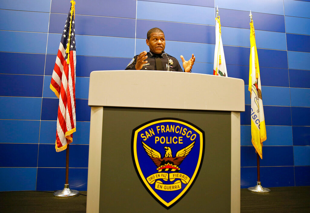 San Francisco Police Chief Bill Scott answers questions during a news conference in San Francisco, on May 21, 2019. (AP Photo/Eric Risberg, File)