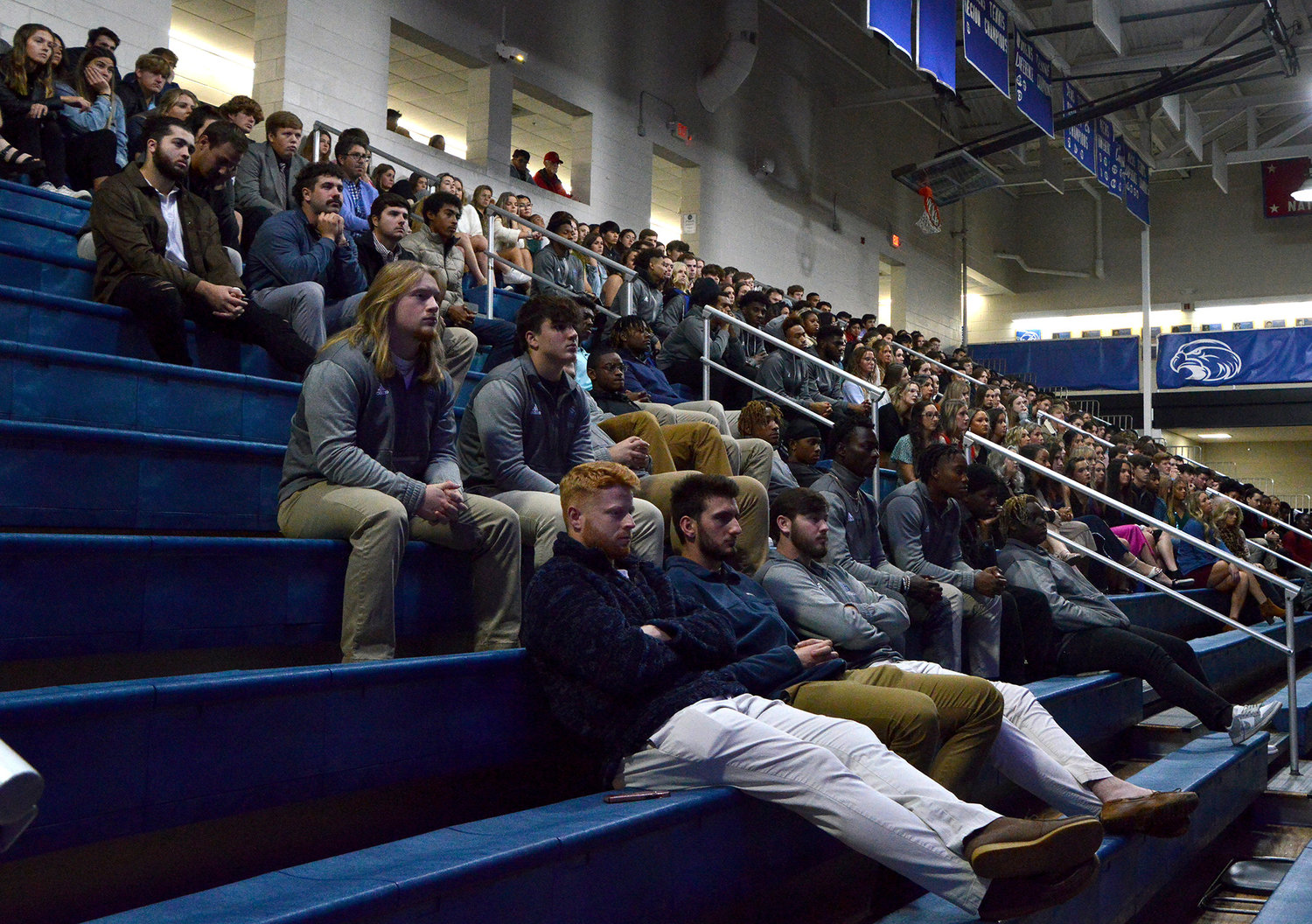 Shorter University student-athletes listen to a message from baseball-superstar-turned-evangelist Darry Strawberry during the President’s Gala in Rome, Ga., Dec. 1, 2022. (Index/Henry Durand)