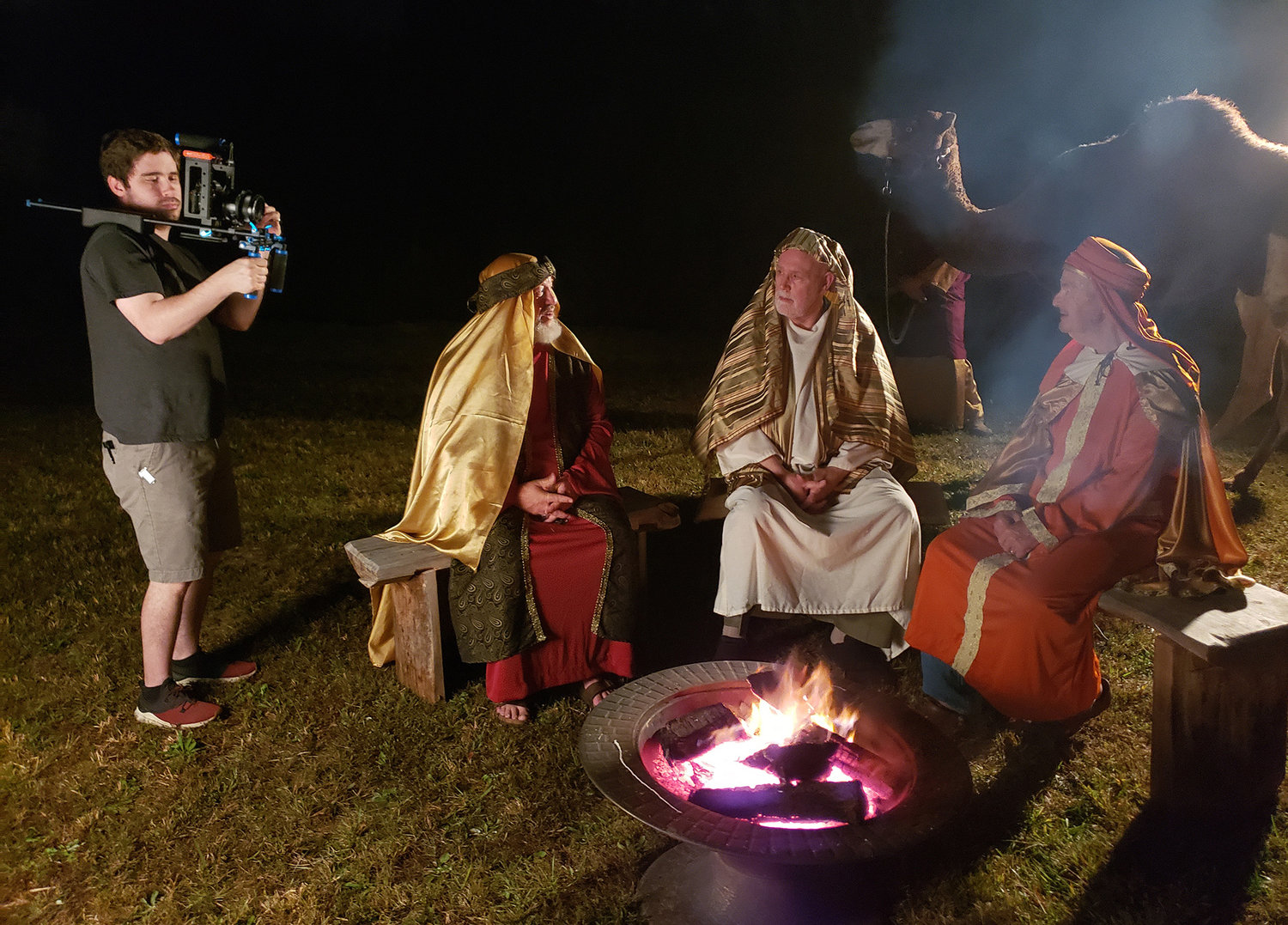 Members of Legacy Baptist Church play the roles of the wise men during filming of the Legacy of Bethlehem production in 2020 at Legacy Baptist Church in Dallas, Ga. (Photo/Courtesy Jim Yearwood)