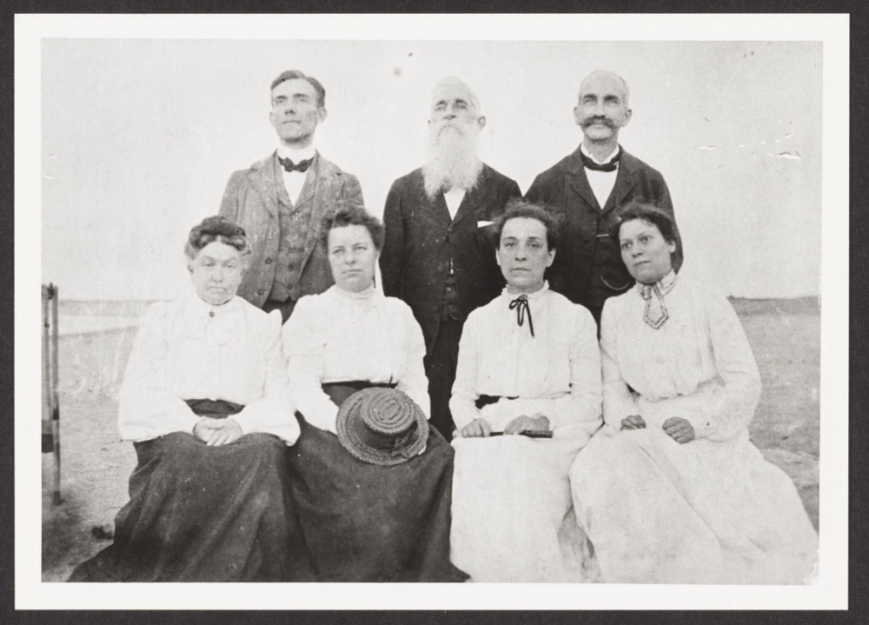 Several members of the SBC North China Mission sit for a photograph. W.W. Pruitt is on the far right and Lottie Moon is seated on the front left side.