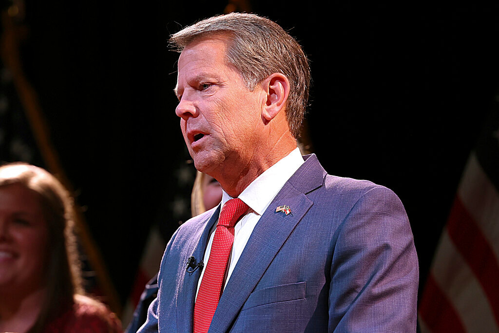 Georgia Gov. Brian Kemp delivers his acceptance speech at his election night party after defeating Democratic gubernatorial candidate Stacey Abrams on Nov. 8, 2022, in Atlanta. On Thursday, Dec. 8, Kemp extended the suspension of Georgia's motor fuel tax for another month, saying he wanted to help families still struggling with inflation offset the costs of holiday spending. (AP Photo/Akili-Casundria Ramsess, File)