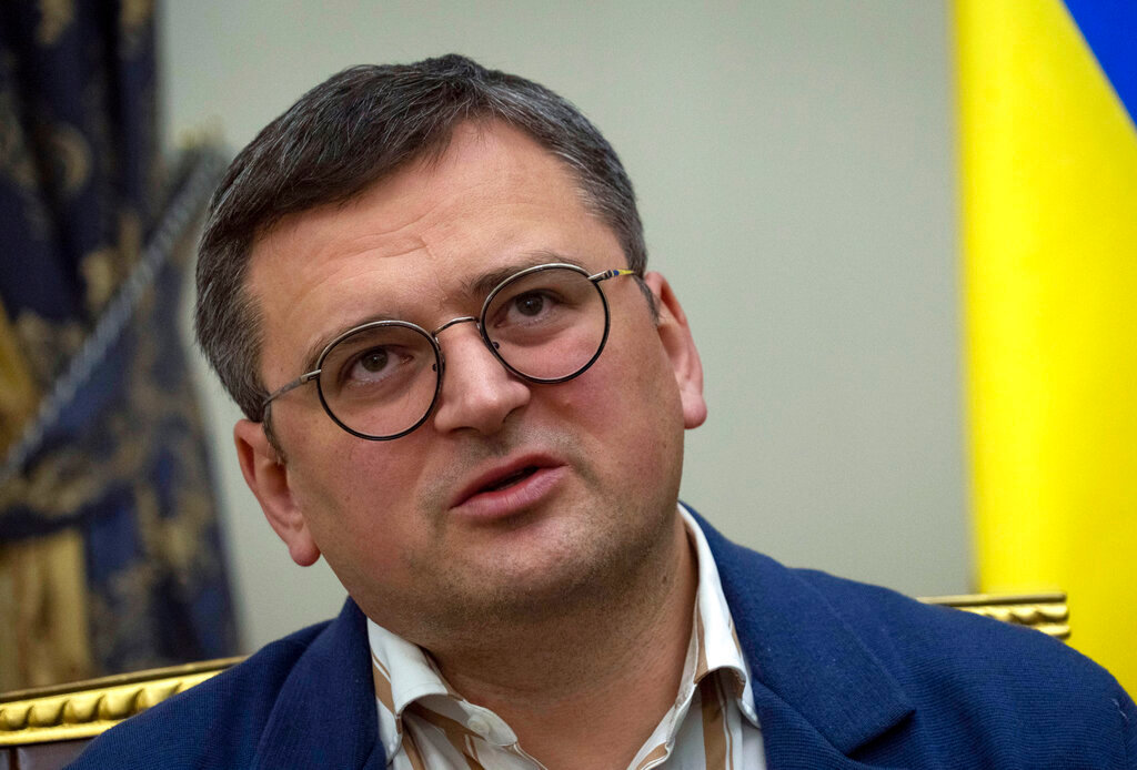 Ukraine's Foreign Minister Dmytro Kuleba talks during an interview with The Associated Press in Kyiv, Ukraine, Monday, Dec. 26, 2022. (AP Photo/Efrem Lukatsky)