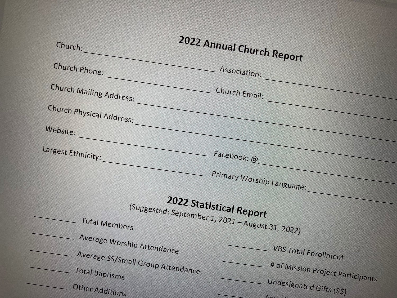 The Annual Church Report provides basic information helpful to the entire Southern Baptist Convention.