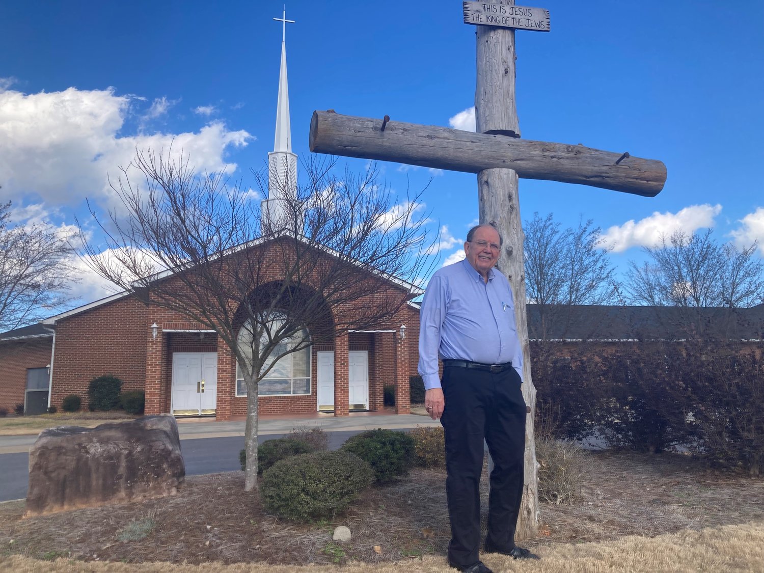 Pastor Terry Meeks poses for a photo outside Cornerstone Baptist Church in Hartwell where he has served for more than three decades.