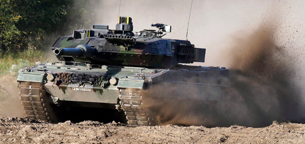 A Leopard 2 tank is pictured during a demonstration event held for the media by the German Bundeswehr in Munster near Hannover, Germany, Wednesday, Sept. 28, 2011. (AP Photo/Michael Sohn, File)