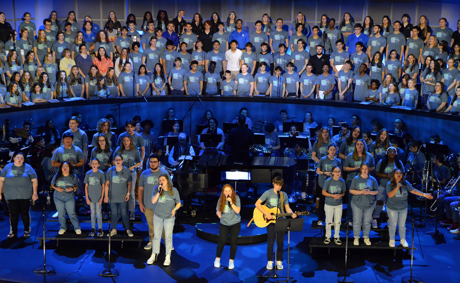 Students in the praise team and choir during a worship concert at the conclusion of REEL Fest 2023 held at First Baptist Church of Jonesboro, Ga., Saturday, Jan. 21, 2023. (Index/Henry Durand)