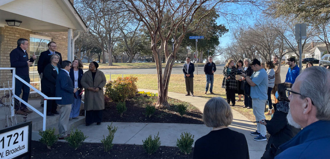 Representatives from the Woman's Missionary Union of Texas and Southwestern Baptist Theological Seminary gather for the dedication of Mary's House, a temporary home for stateside missionary families. (Photo/Southwestern Baptist Theological Seminary)