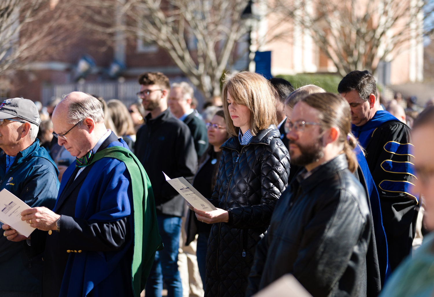 Attendees participate in a dedication ceremony outside Carson Hall, where Southeastern unveiled the renamed building as well as two new bronze plaques commemorating Carson’s legacy. (Photo/Southeastern Baptist Theological Seminary)