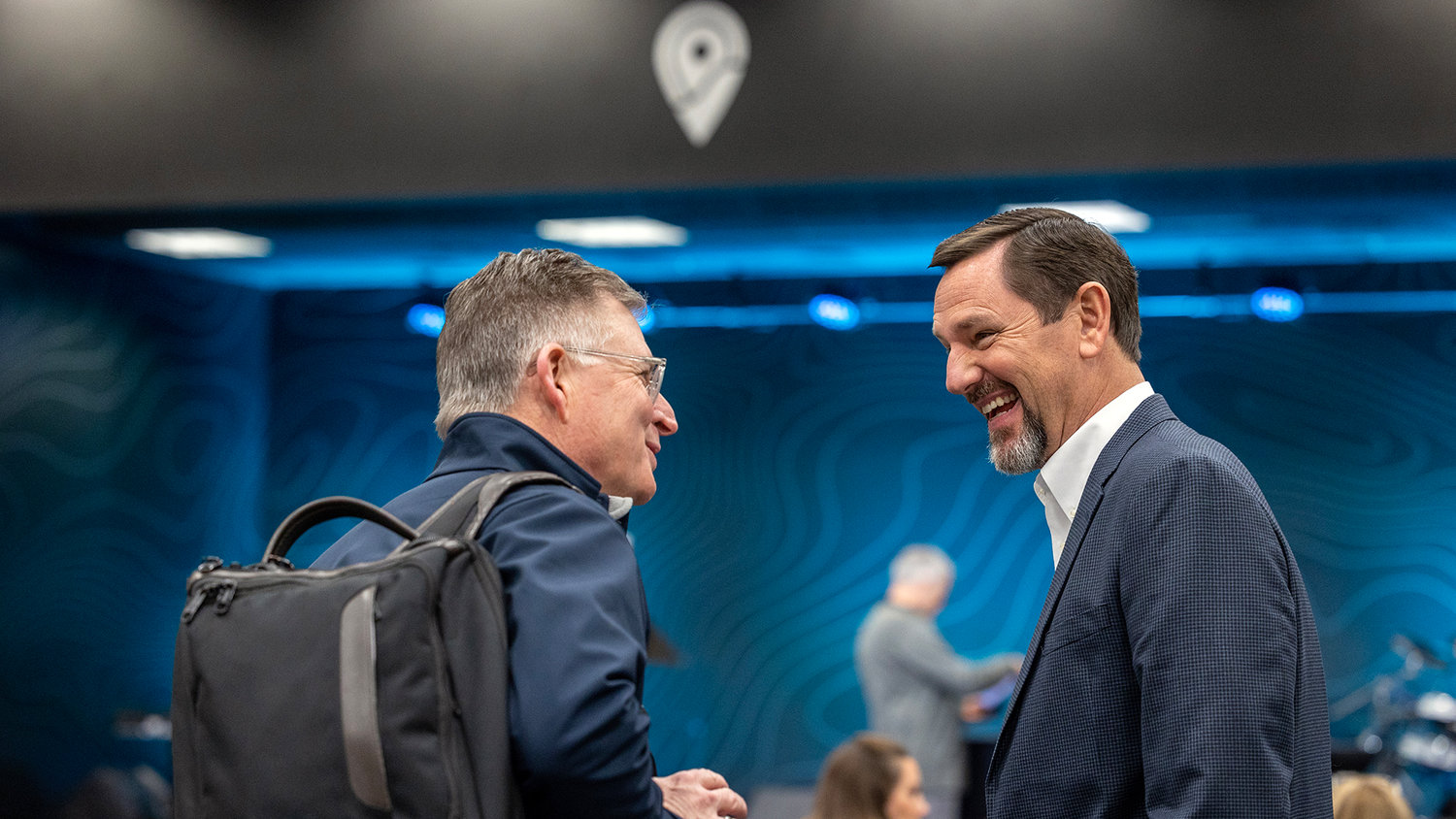 Keith Evans, IMB trustee from the Northwest, speaks with Paul Chitwood, IMB president, before the start of the February meeting. (Photo/International Mission Board)