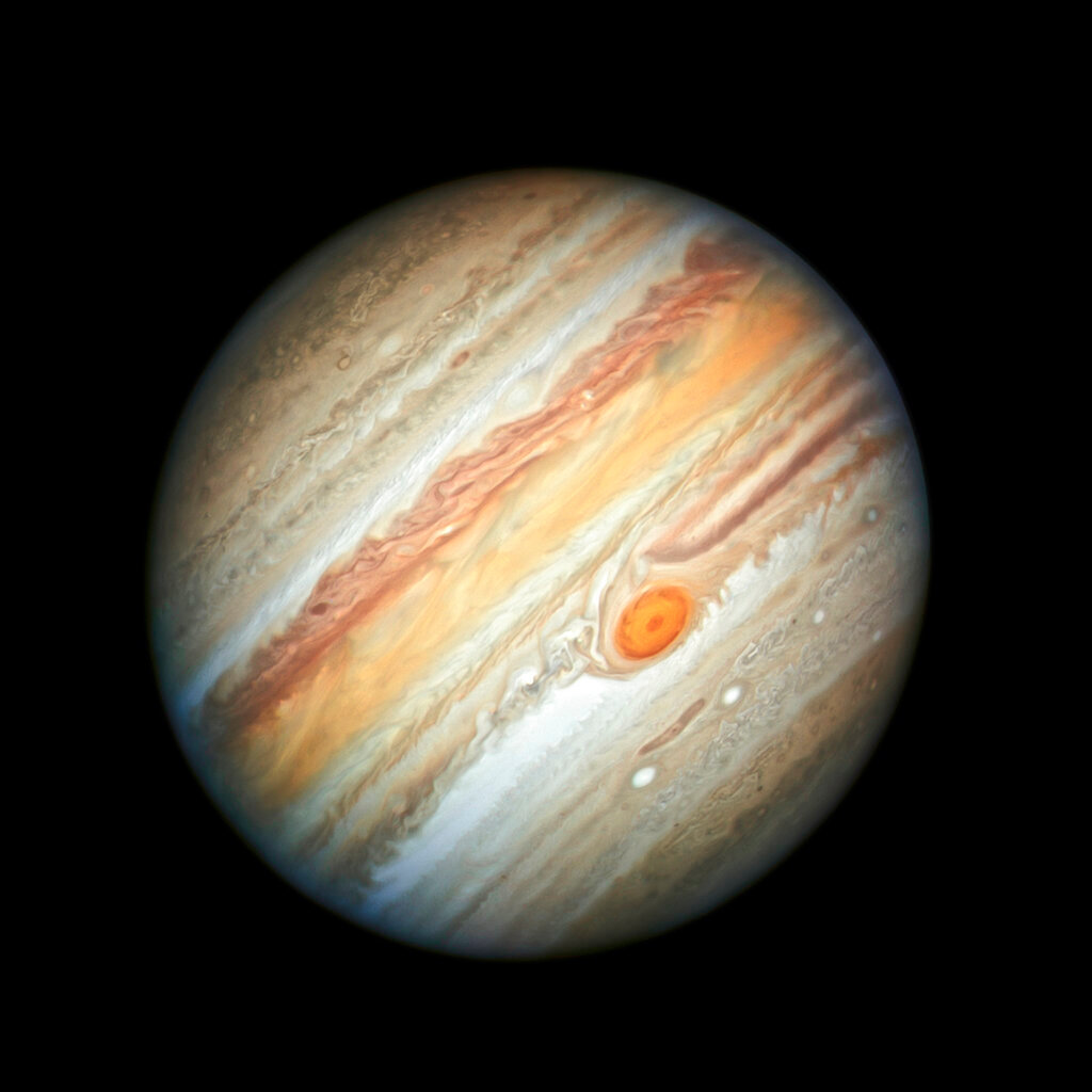 The planet Jupiter, captured by the Hubble Space Telescope. (NASA, ESA, A. Simon/Goddard Space Flight Center, M.H. Wong/University of California, Berkeley via AP)