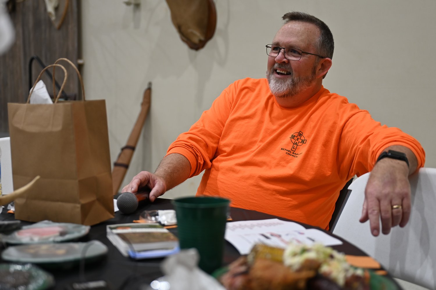 Bethel Baptist Church Pastor Troy Dykes takes a momentary break as a wild game dinner was getting underway on Friday, February 3, 2023. (Index/Roger Alford)