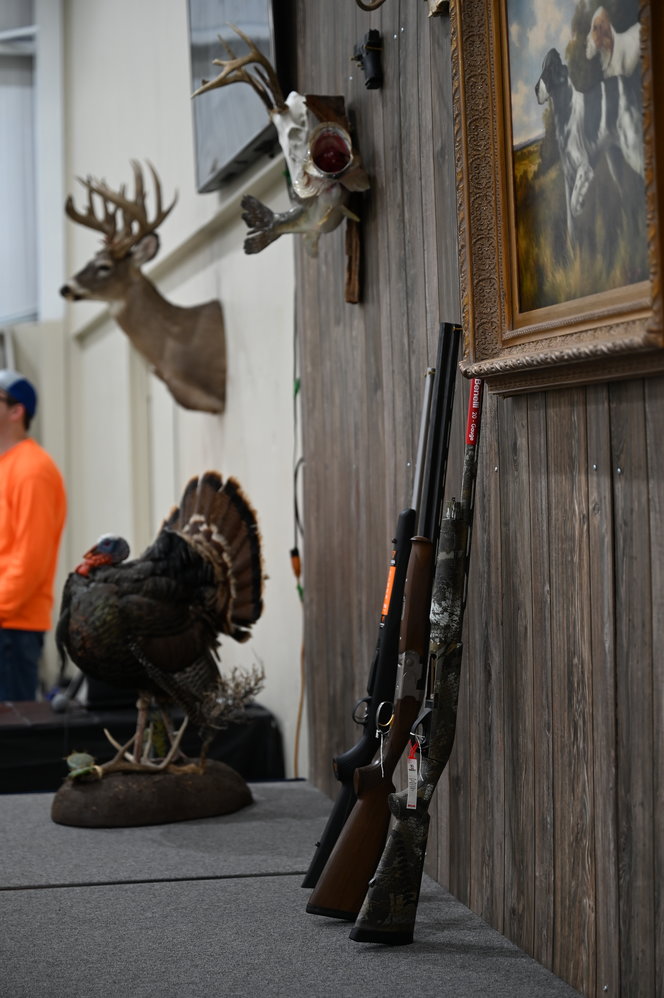 Long guns were among some $15,000 worth of door prizes given away at the Bethel Baptist Church wild game dinner on Friday, February 3, 2023. (Index/Roger Alford)