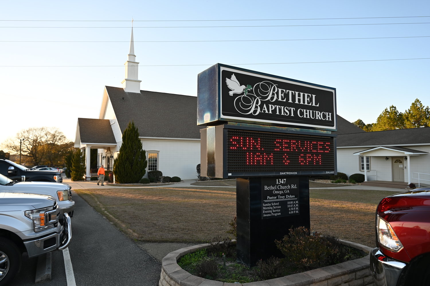 Bethel Baptist Church sits among the farmland of Omega, Ga. on Friday, February 3, 2023. (Index/Roger Alford)