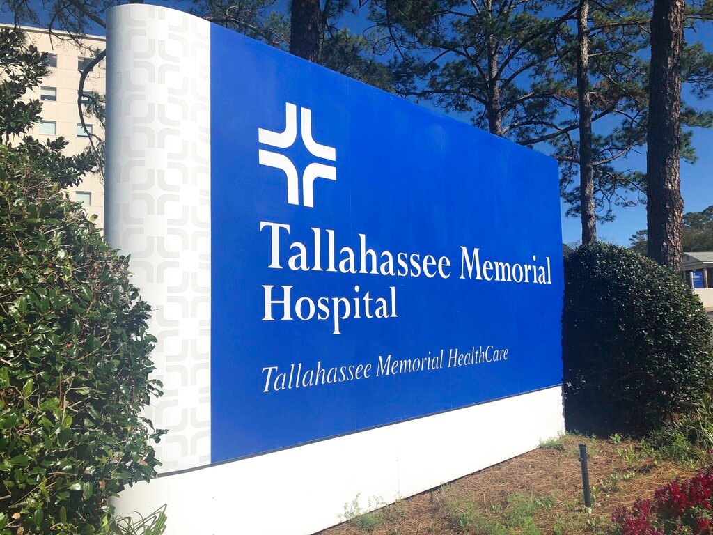 A sign at Tallahassee Memorial Hospital on Friday, Feb. 3, 2023, in Tallahassee, Fla. (AP Photo/Anthony Izaguirre)
