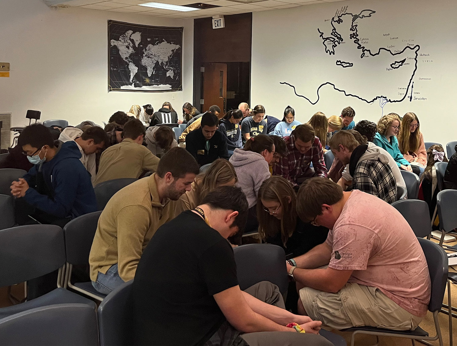 Students pray during a Collegiate Day of Prayer event at Georgia Tech, Thursday, Feb. 23, 2023.