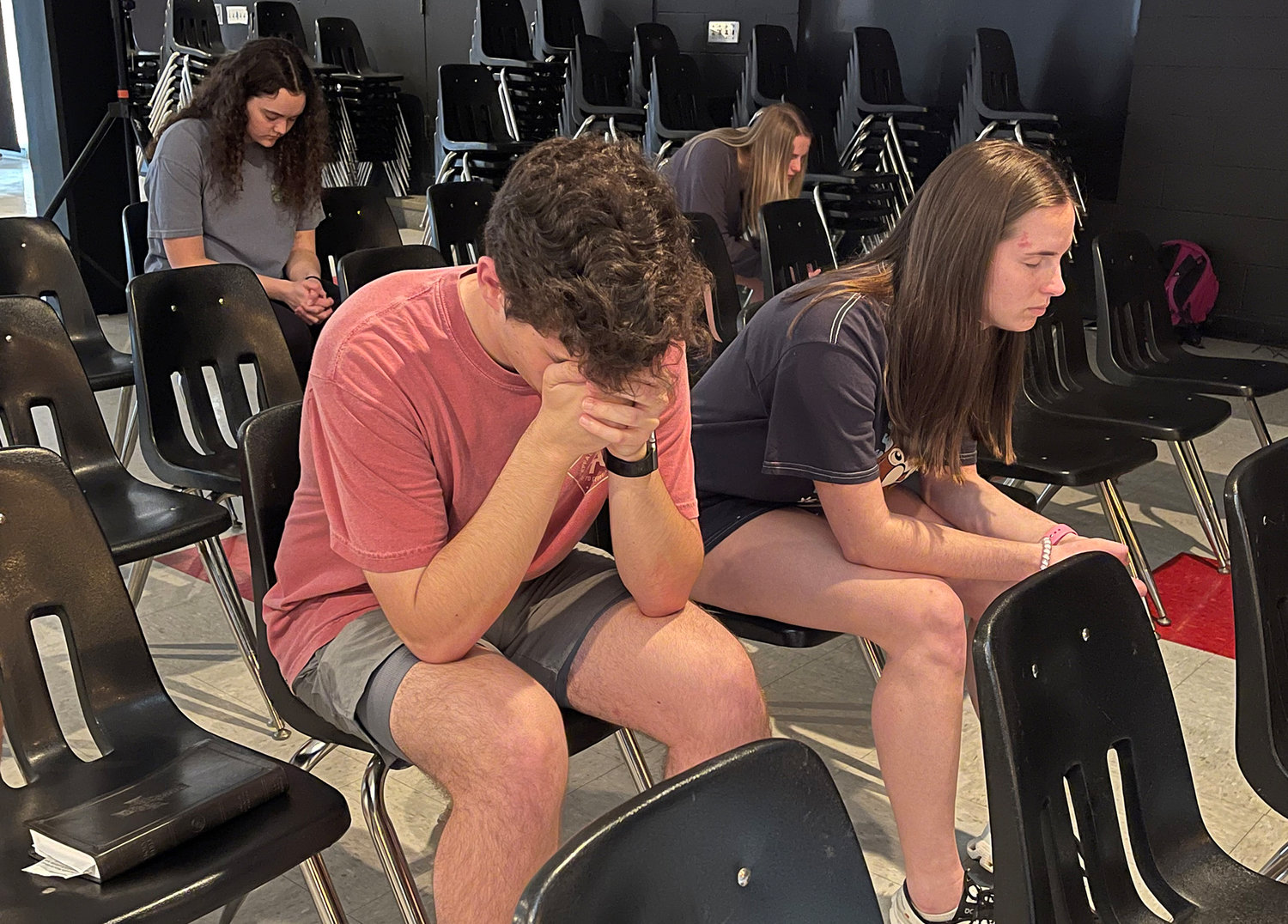 Students pray during the Collegiate Day of Prayer at the University of Georgia, Thursday, Feb. 23, 2023.