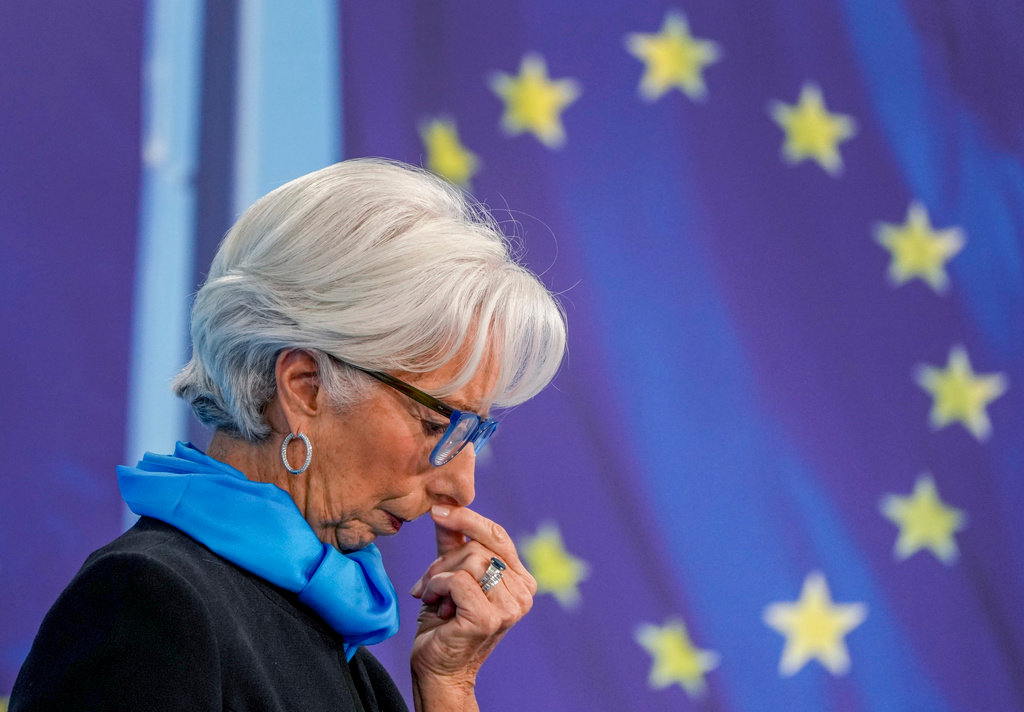 President of the European Central Bank Christine Lagarde speaks during a press conference in Frankfurt, Thursday, Oct. 28, 2021. (AP Photo/Michael Probst, File)