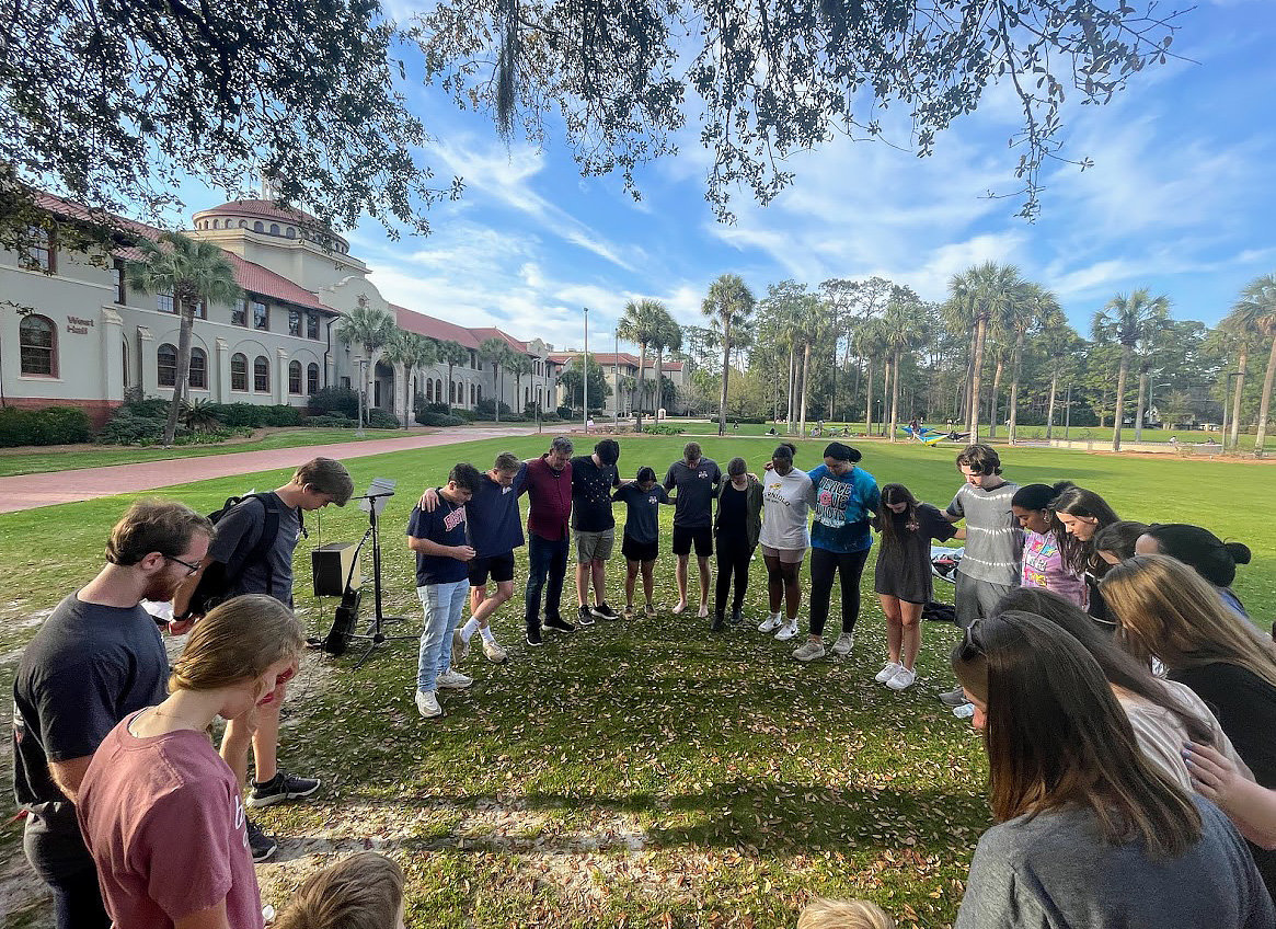 Baptist Campus Ministry students gather to pray for their classmates at Valdosta State University on Thursday, February 23, 2023. Revival on Georgia campuses has resulted in 119 salvation decisions since January.