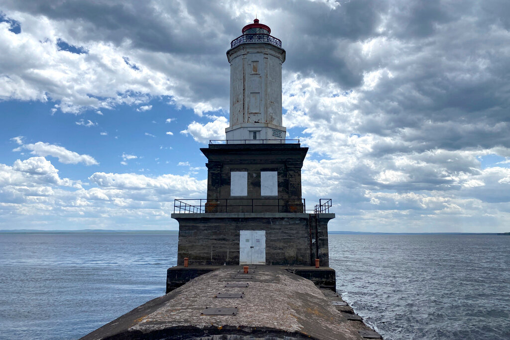 The Keweenaw Waterway Lower Entrance Light stands in Keweenaw Bay, June 2, 2022, in Chassell, Mich. (Luke Barrett/General Services Administration via AP)