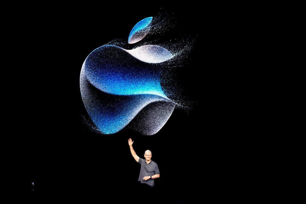 Apple CEO Tim Cook during an announcement of new products on the Apple campus Tuesday, Sept. 12, 2023, in Cupertino, Calif. (AP Photo/Jeff Chiu)