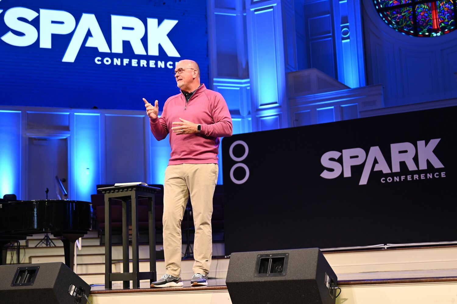 Georgia Baptist Mission Board Executive Director W. Thomas Hammond Jr. speaks at the last of this year's SPARK church-equipping conferences at First Baptist Church in Statesboro, Ga., on Saturday, September 16, 2023. (Index/Roger Alford)
