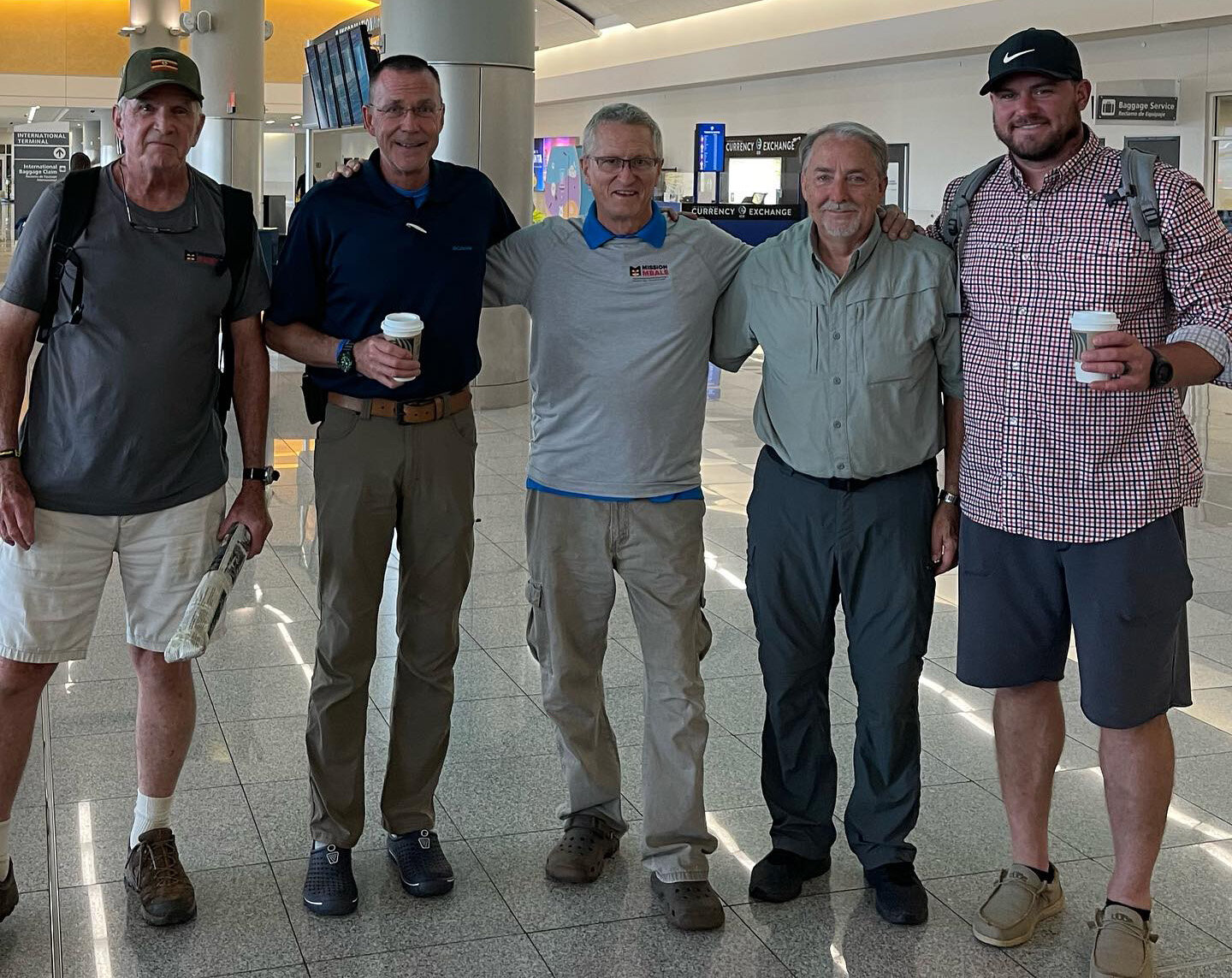 The August 2023 mission team to Uganda consisted of, from left, Frank Flournoy, Bethlehem Baptist Church Newnan, Pastor Stephen Peeples, Roopville Rd BC, Warren Moore, FBC Newnan, Rev Mike Emeott, Providence Baptist Church-Chattahoochee Hills, and Jason Sandlin, a lay leader at Roopville Rd BC.