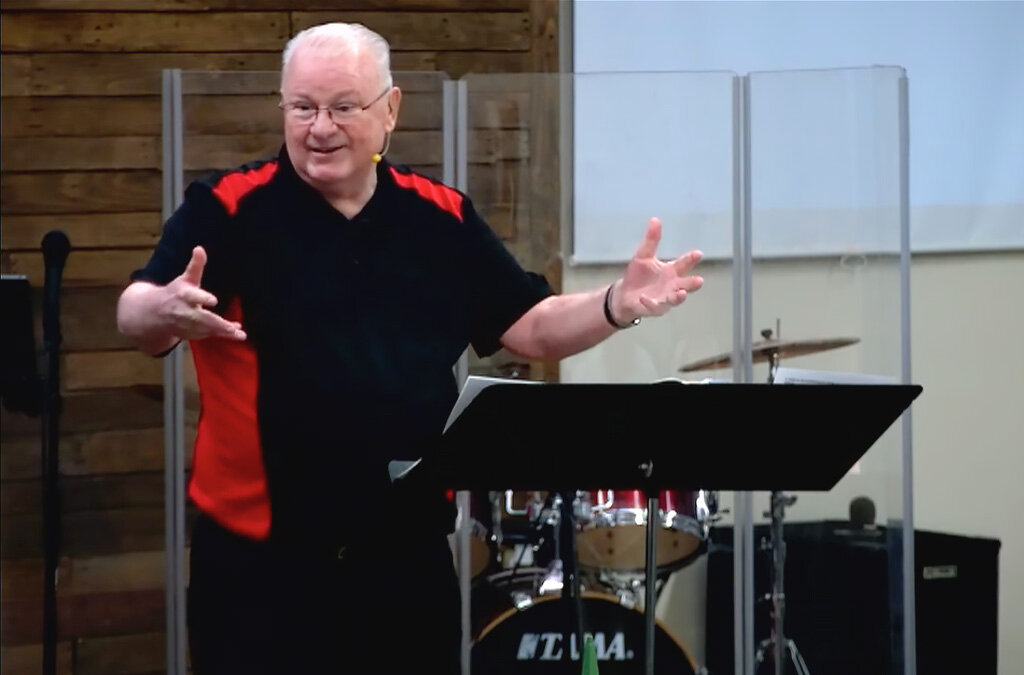 Georgia-based evangelist Keith Fordham preaches at Harp's Crossing Hollonville on Sunday, September 19, 2023.