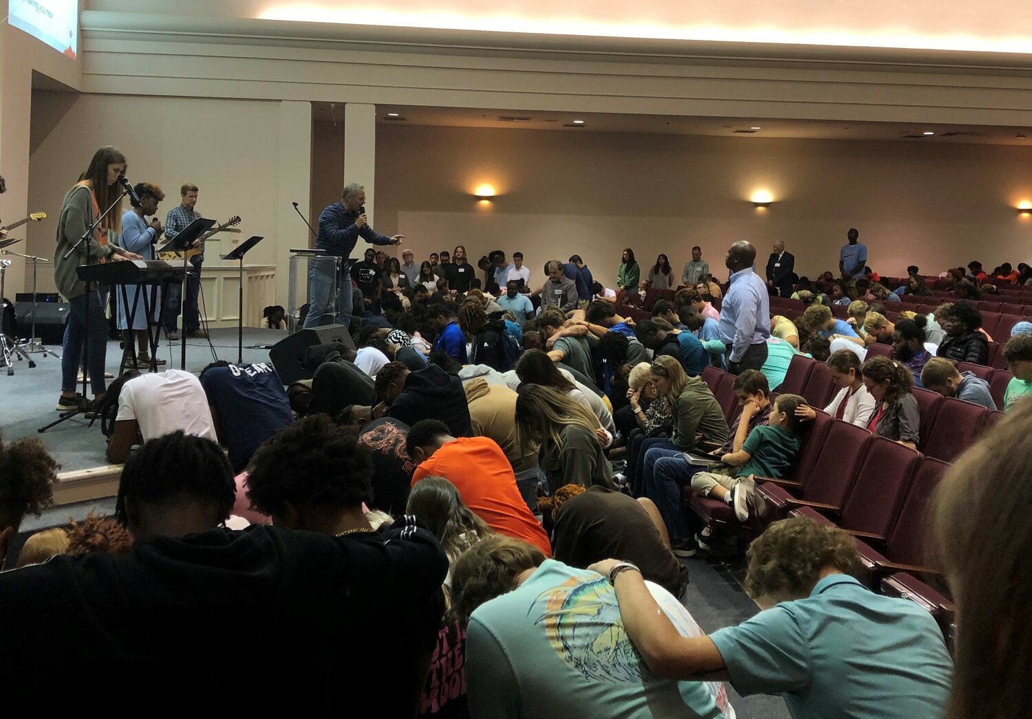Students at Brewton-Parker College respond to the gospel during a chapel service on Tuesday, September 19, 2023.