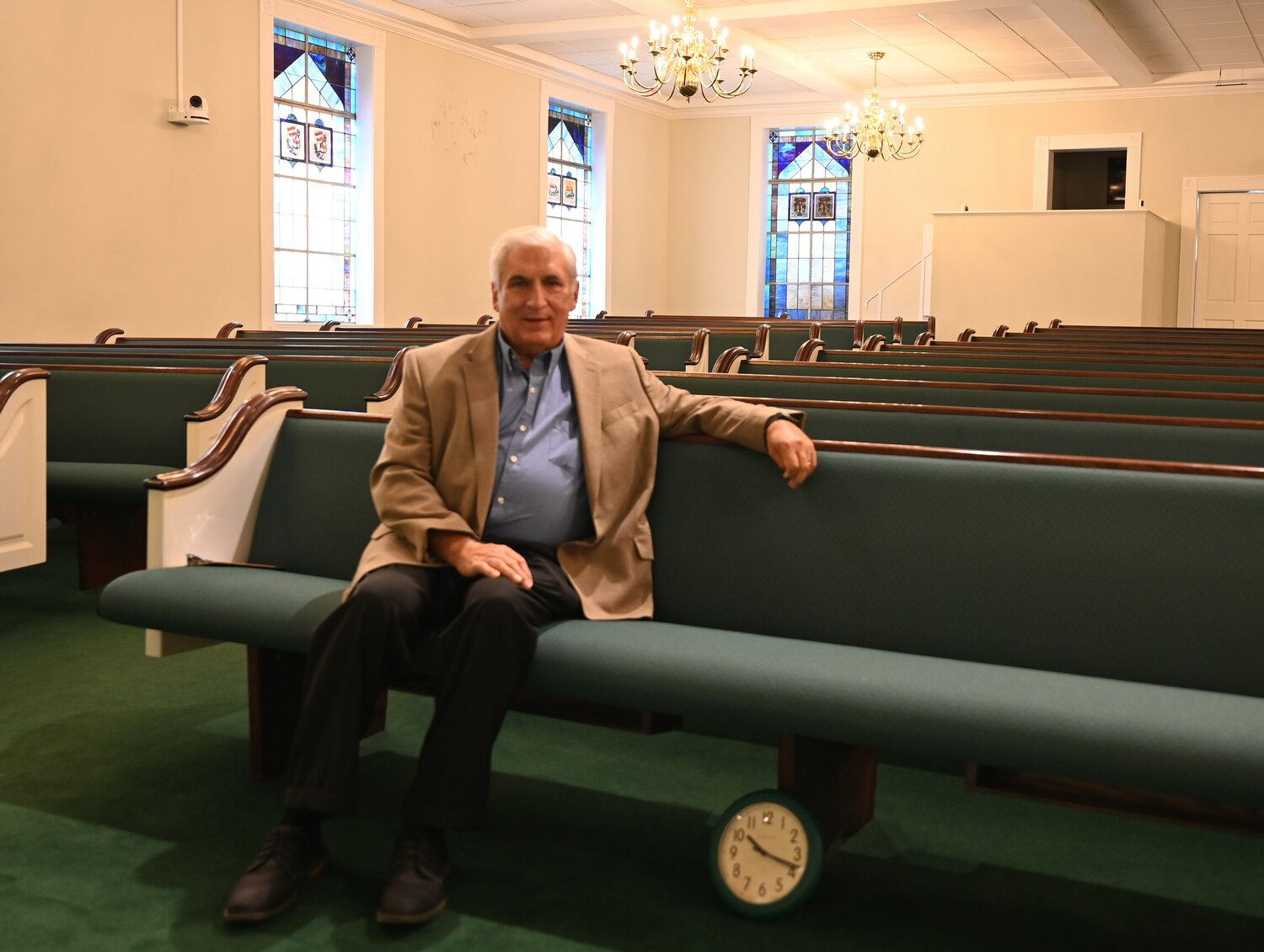 Pastor Paul Garrison sits in the sanctuary at Hill Street Baptist Church on Monday, September 25, 2023. (Index/Roger Alford)