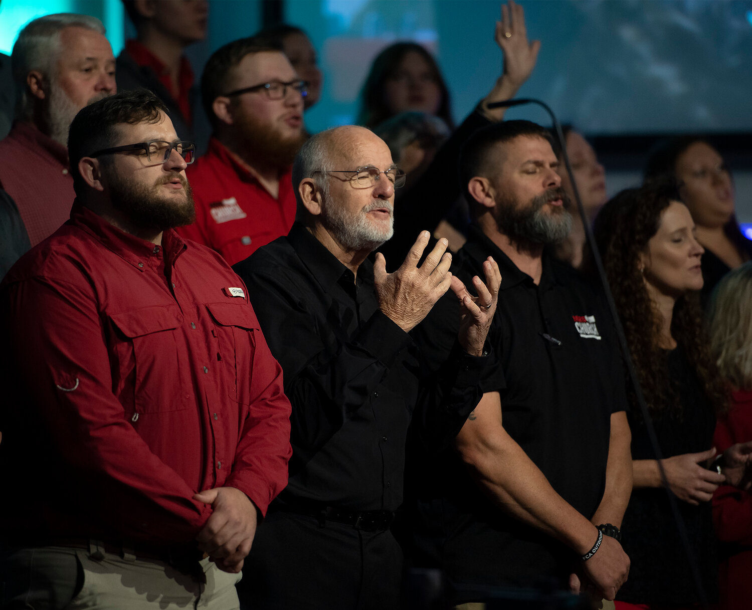 Members of the choir worship as they perform on the second day of the Georgia Baptist Convention's 201st annual meeting at Church on Main in Snellville, Ga., Monday, Nov. 13, 2023. (Index/Henry Durand)