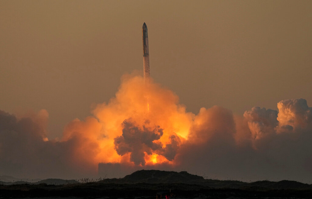 SpaceX's mega rocket Starship launches for a test flight from Starbase in Boca Chica, Texas, Saturday, Nov. 18, 2023. (AP Photo/Eric Gay)
