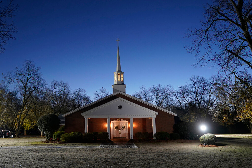 Maranatha Baptist Church, where the funeral service for former first lady Rosalynn Carter will be held, Wednesday, Nov. 29, 2023, in Plains, Ga. The former first lady died on Nov. 19. She was 96. (AP Photo/Alex Brandon, Pool)